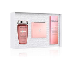 Kerestae Chroma Absolu Gift Box showing contents of bain riche, masque,a nd soin acide